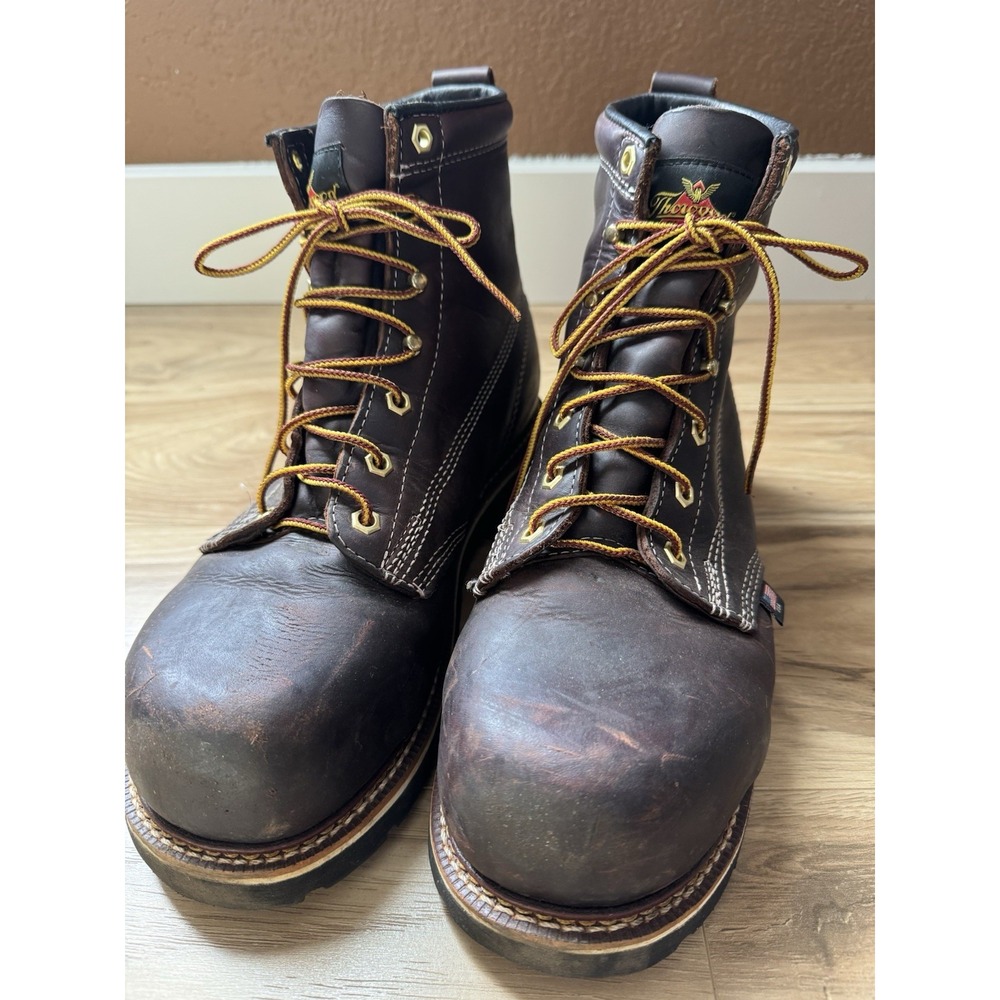 Thorogood Leather Work Boots Men Brown Steel Toe Lace Up USA Rugged Workwear - Picture 1 of 6